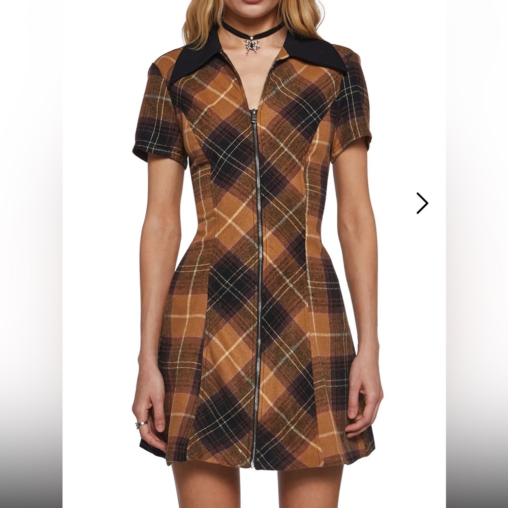 BNWT ALL HAIL ME PLAID MINI DRESS - BROWN size M